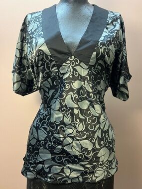 Y2K Whimsigoth Fairy Floral Silky Empire Waist Blouse Size M Office Siren